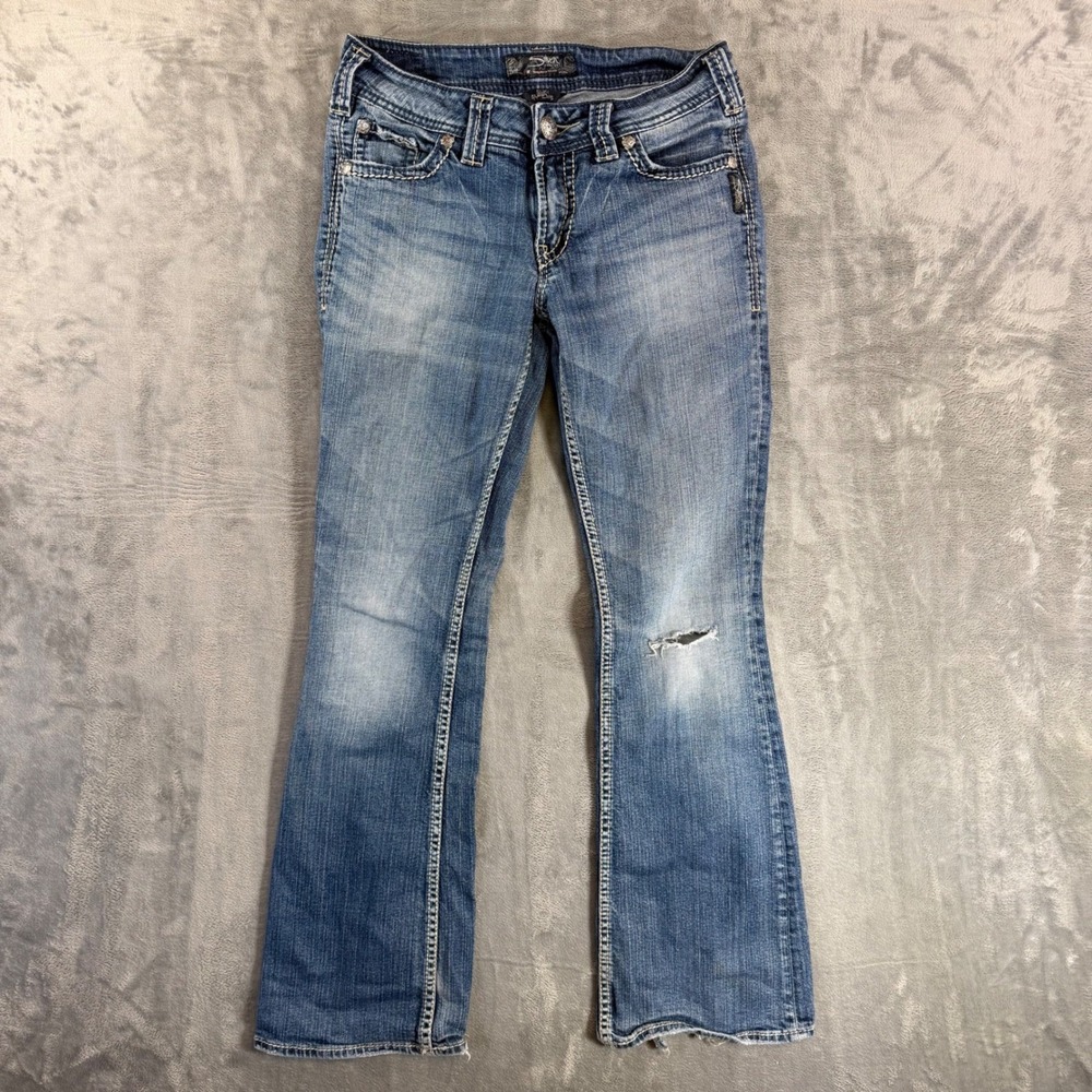 Silver Jeans Suki Surplus Bootcut Jeans Women's Size 27x32 Blue Denim Distressed